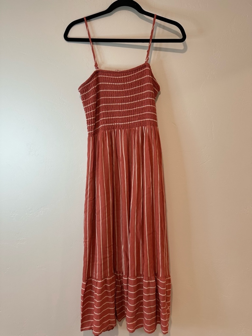 Rust Boho Smocked Midi Dress Striped Cottagecore Summer Size M - Picture 4 of 7